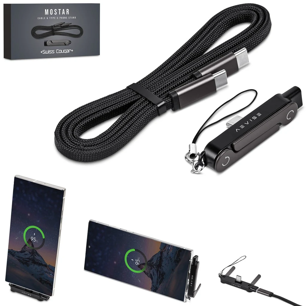 Swiss Cougar Mostar Fast Charge Cable & Type-C Phone Stand | Mt-Sc-574-B
